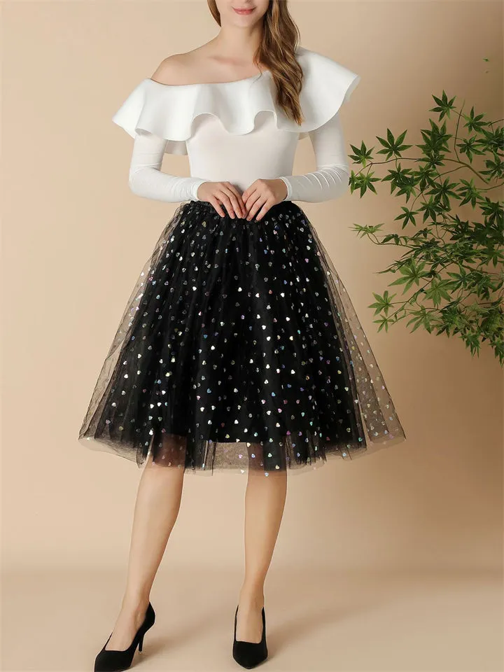 Female Sweet Cute Thin Multilayer Sparkle Dance Skirts
