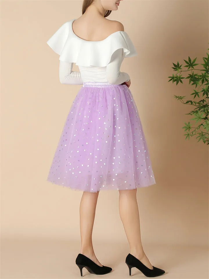 Female Sweet Cute Thin Multilayer Sparkle Dance Skirts