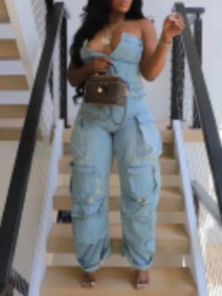 Front Ruched Cargo Jumpsuit
