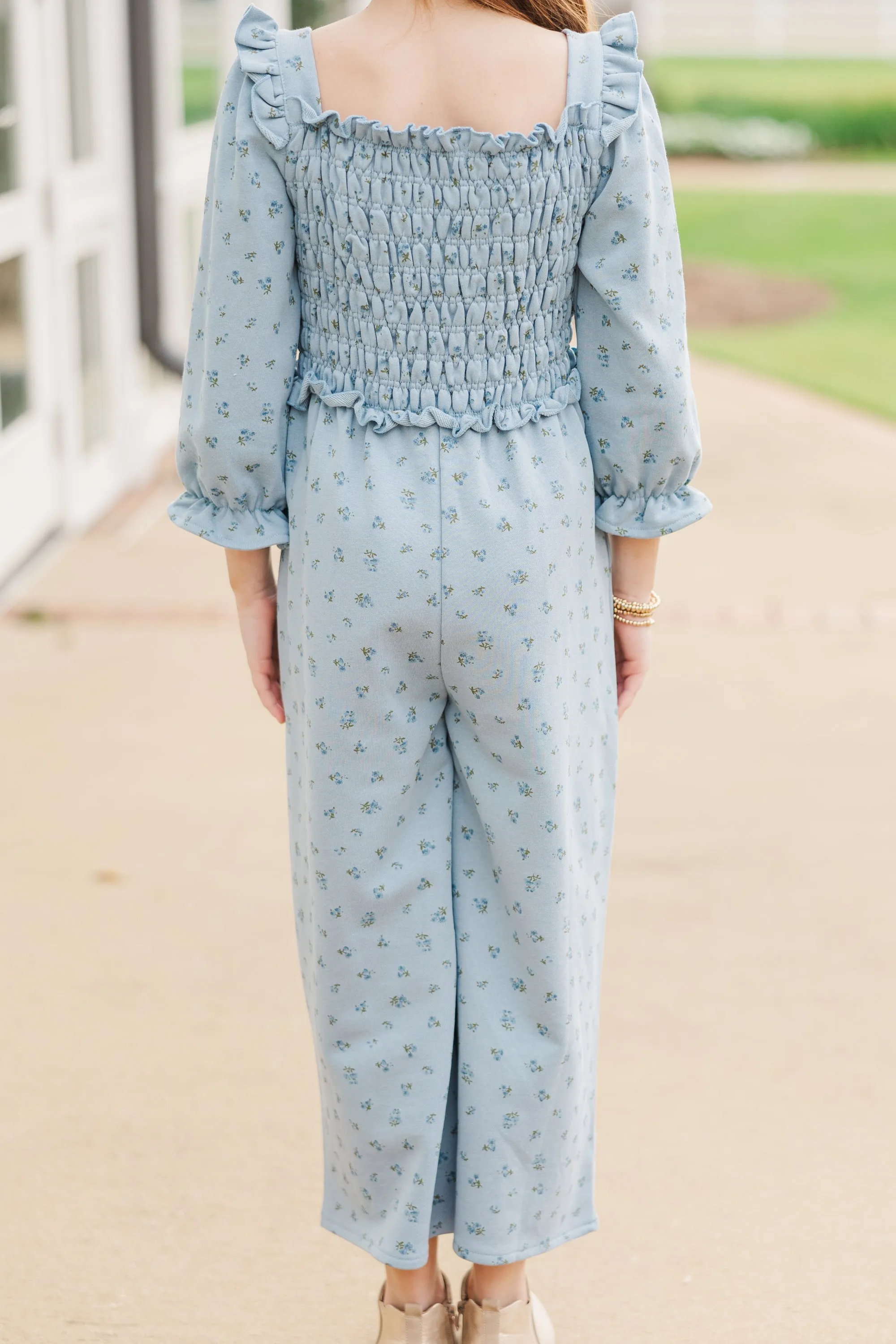 Girls: The Chloe Light Blue Ditsy Floral Jumpsuit