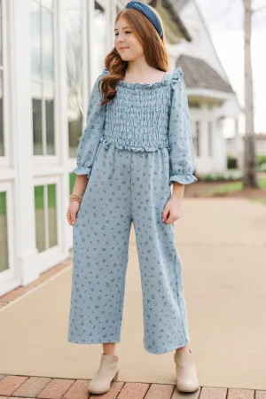 Girls: The Chloe Light Blue Ditsy Floral Jumpsuit