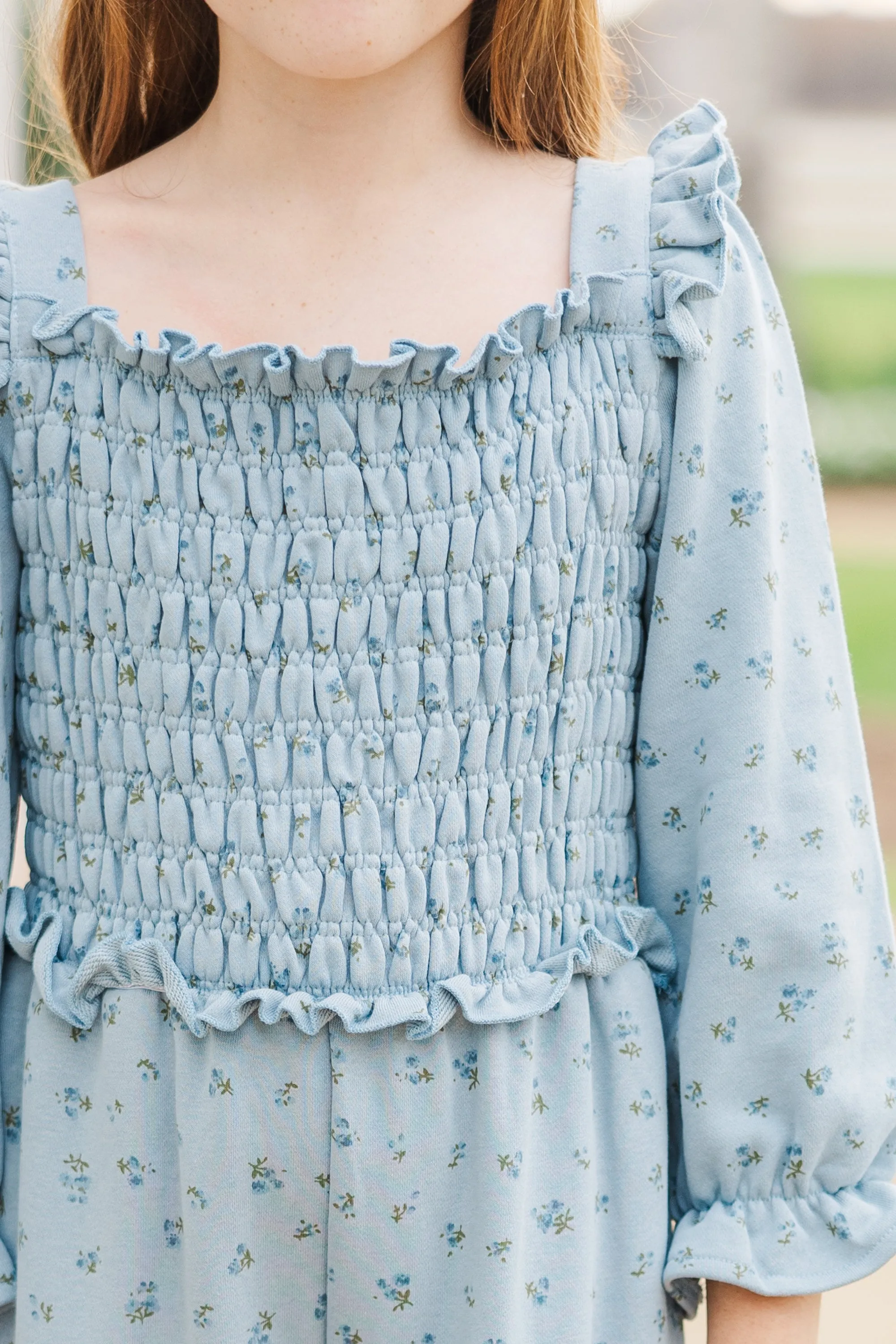 Girls: The Chloe Light Blue Ditsy Floral Jumpsuit