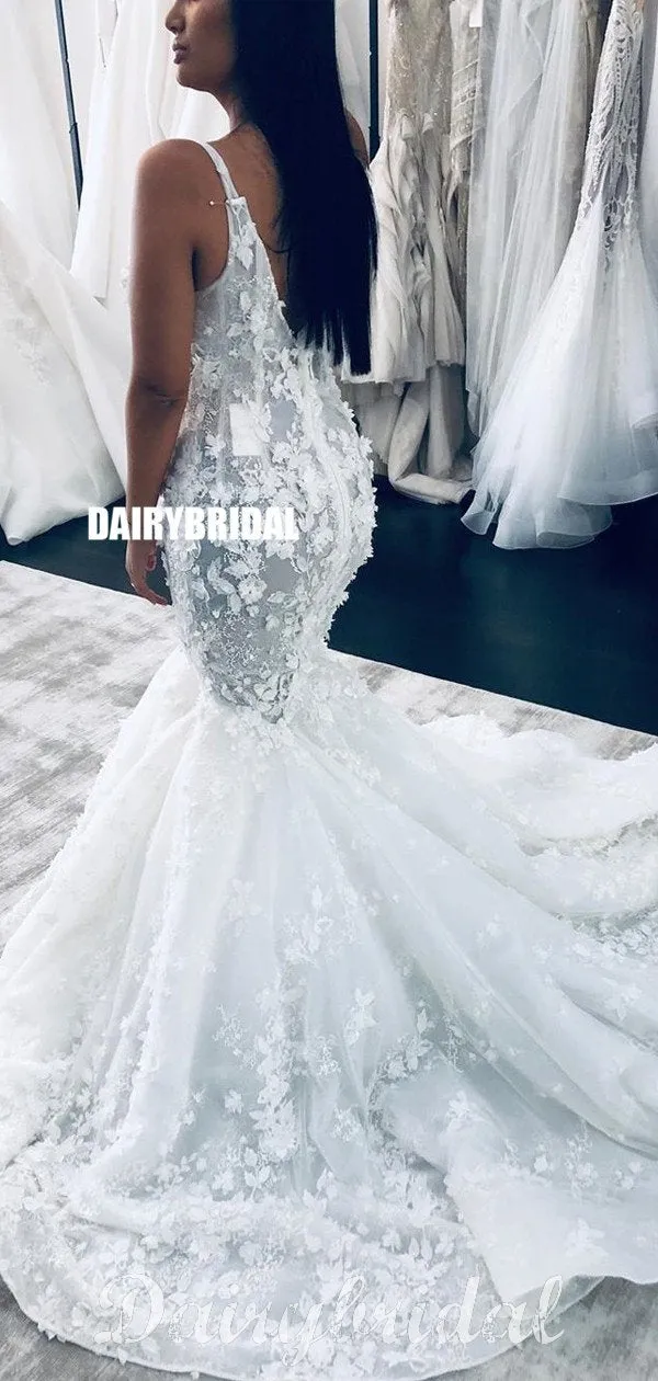 Gorgeous Lace Sleeveless Sexy V-neck Backless Wedding Dresses, FC4837