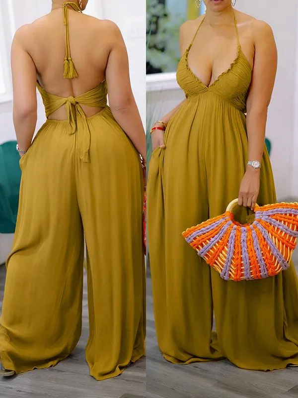 Gorgeousladie Halter Wide-Leg Jumpsuit