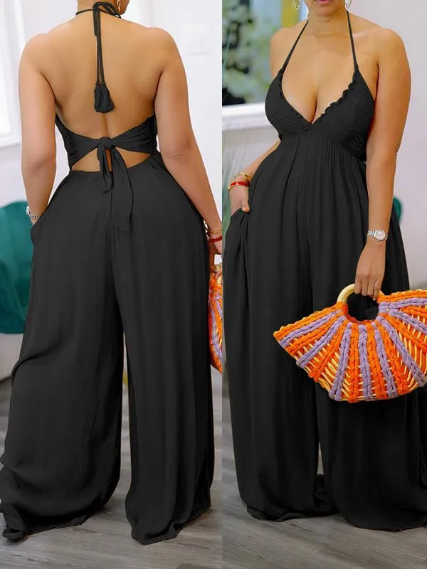 Gorgeousladie Halter Wide-Leg Jumpsuit
