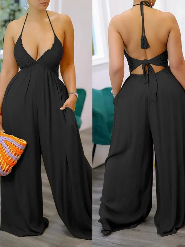 Gorgeousladie Halter Wide-Leg Jumpsuit