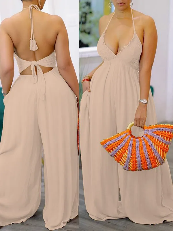 Gorgeousladie Halter Wide-Leg Jumpsuit