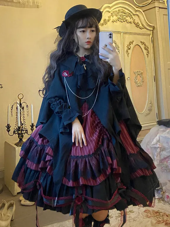 Gothic Lolita Dresses Rose Ruffles Black Black