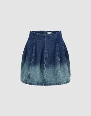 Gradient Mini A-Line Denim Skirt