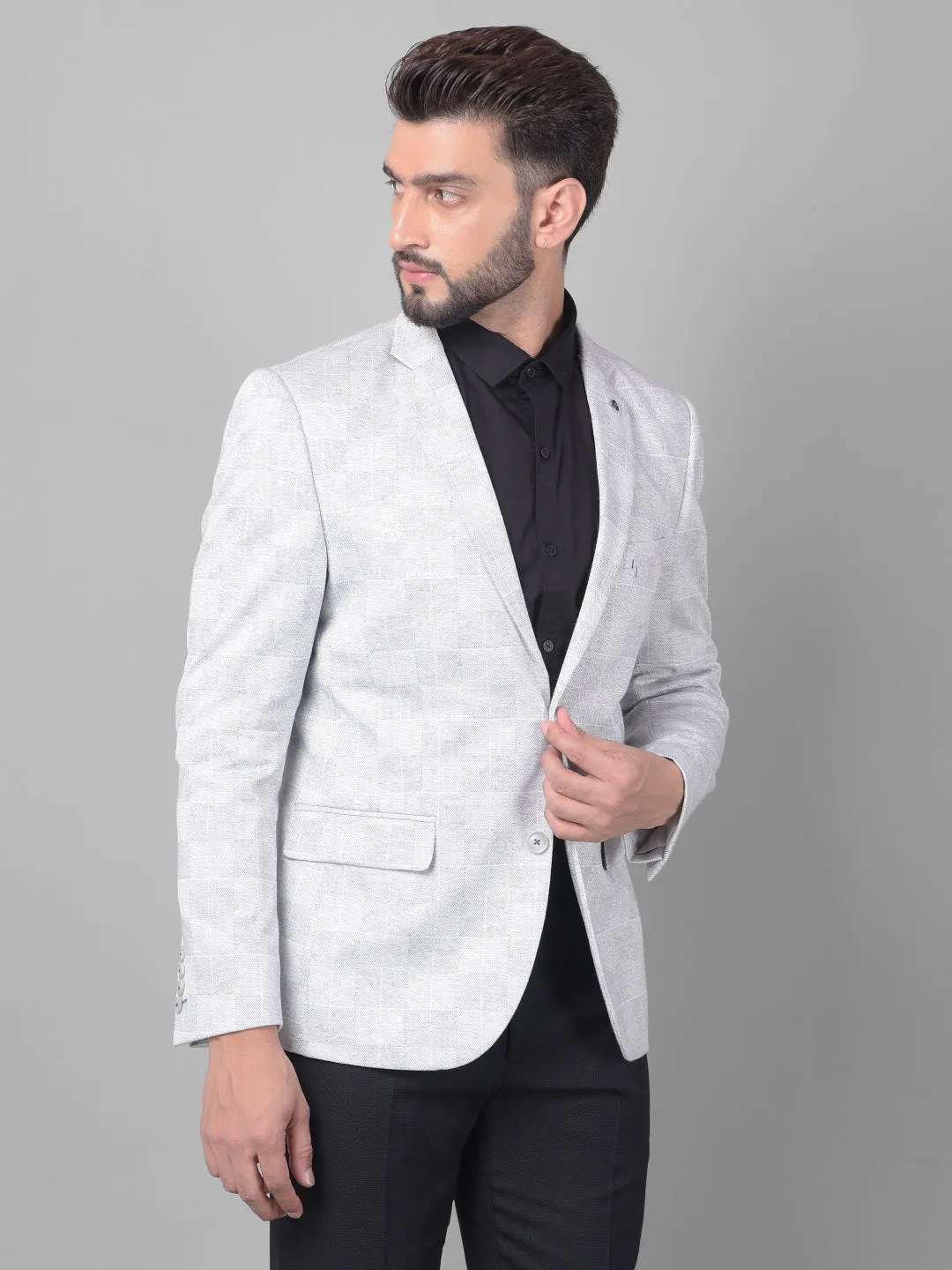 Grey Checked Single Breasted Blazer