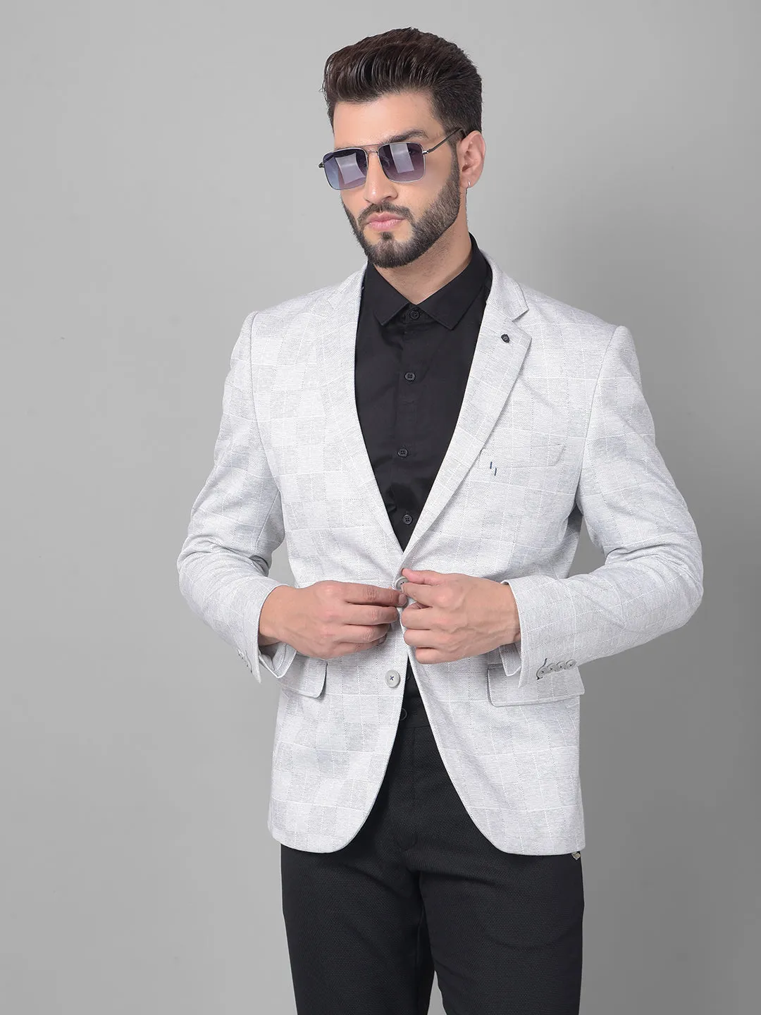 Grey Checked Single Breasted Blazer