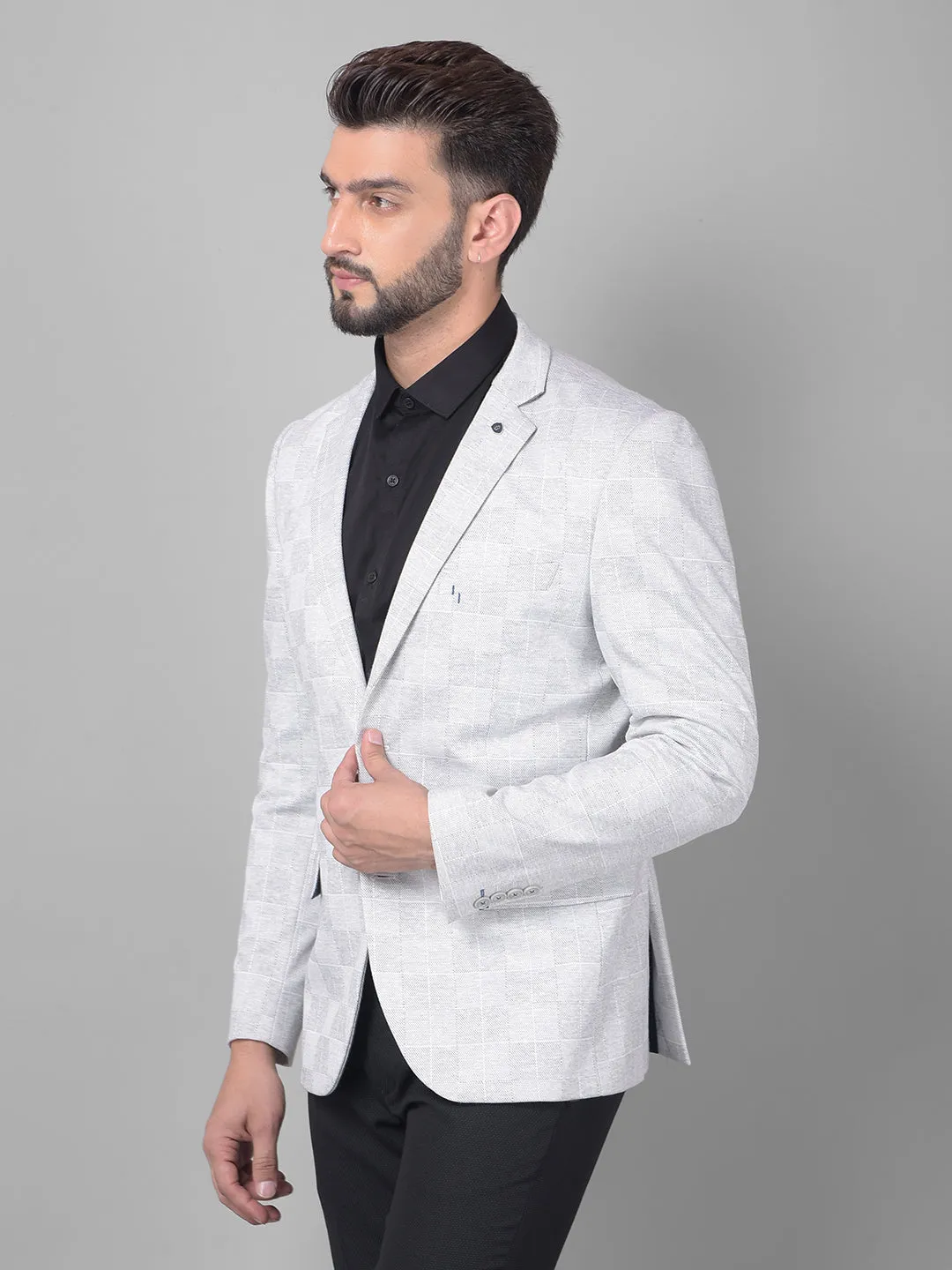Grey Checked Single Breasted Blazer