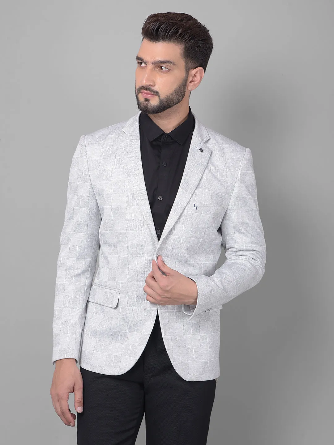 Grey Checked Single Breasted Blazer