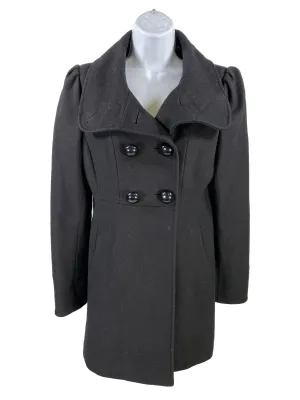 Guess Women's Black Wool Blend Long Sleeve Pea Coat - M