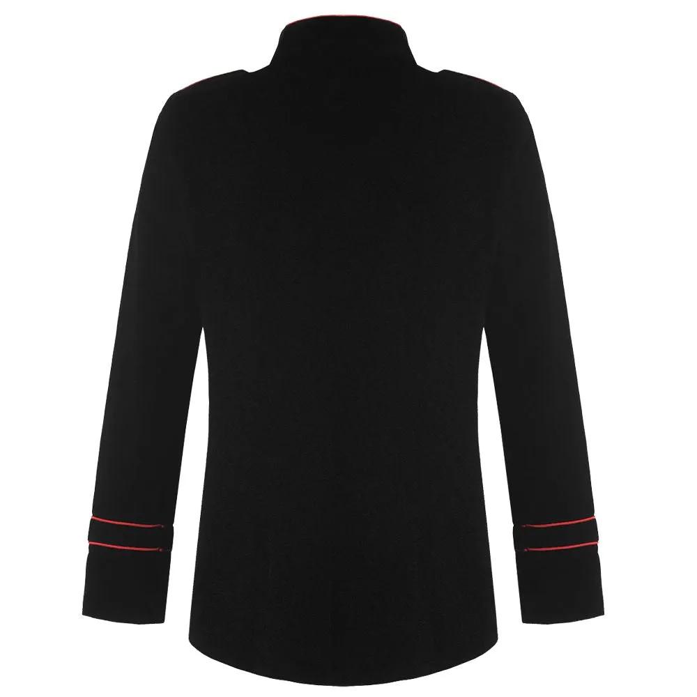 Handmade Men Military Jacket Black Cotton Red Goth Steampunk Army Officer Pea Coat