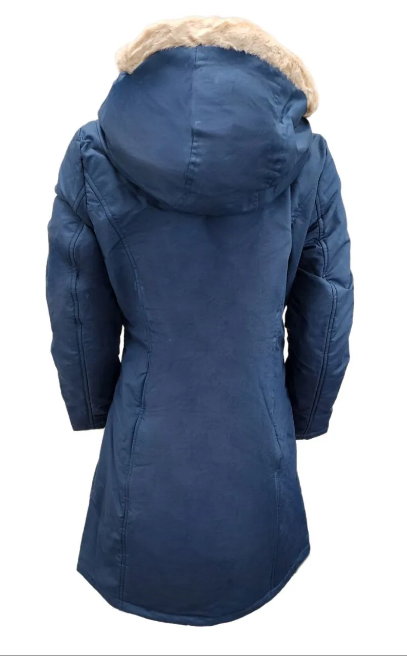 HoodLamb Women's Navy 2-1 Long Natural Hemp Inner Vest Puffer NWT