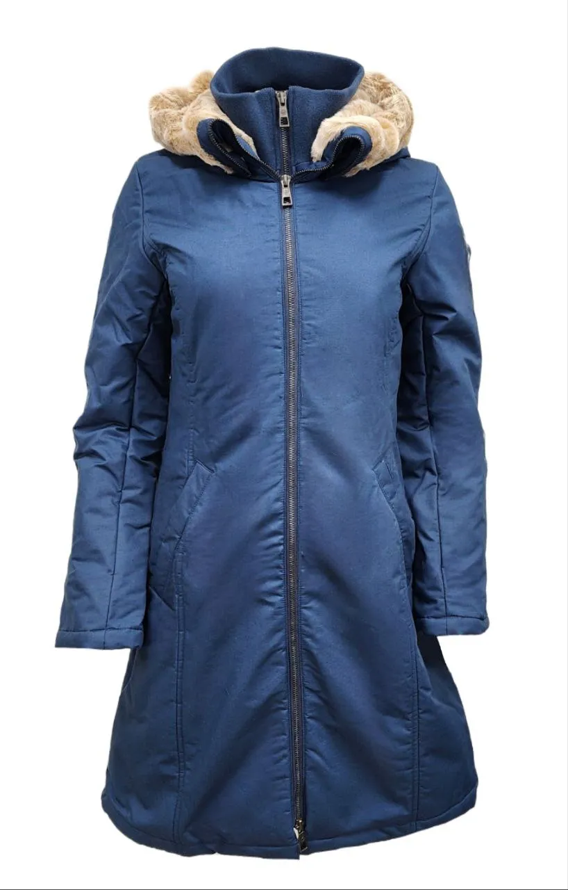 HoodLamb Women's Navy 2-1 Long Natural Hemp Inner Vest Puffer NWT