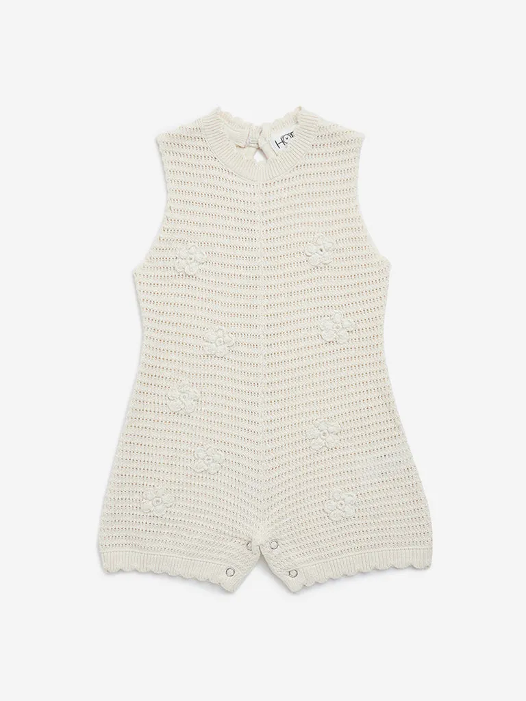 HOP Baby Light Beige Knit-Textured Jumpsuit