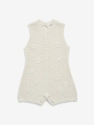 HOP Baby Light Beige Knit-Textured Jumpsuit
