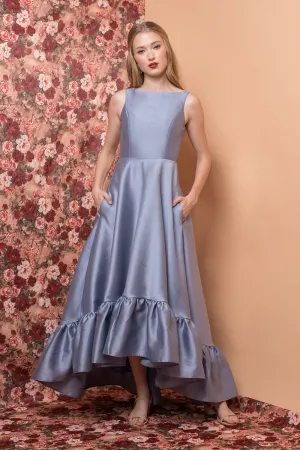 I DO BY ZOO COLETTA Long Back Ruffled Gown with Deep U-Back and Pockets (Serenity Blue Gazaar)