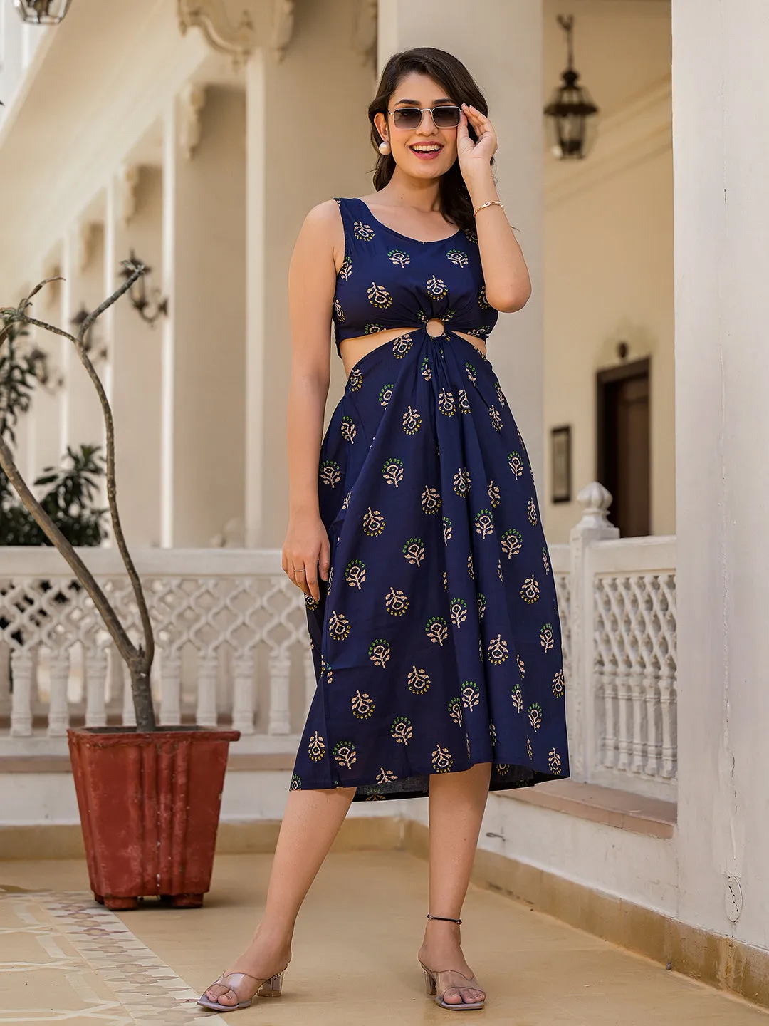 Indigo Cut-Out Midi Dress