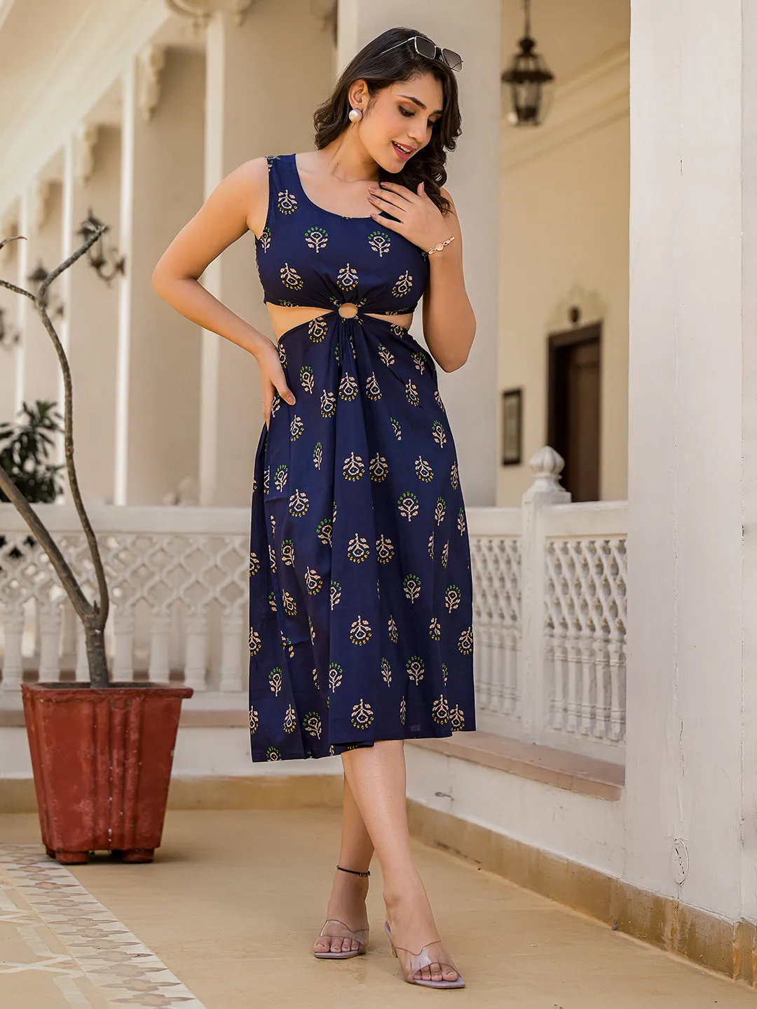 Indigo Cut-Out Midi Dress