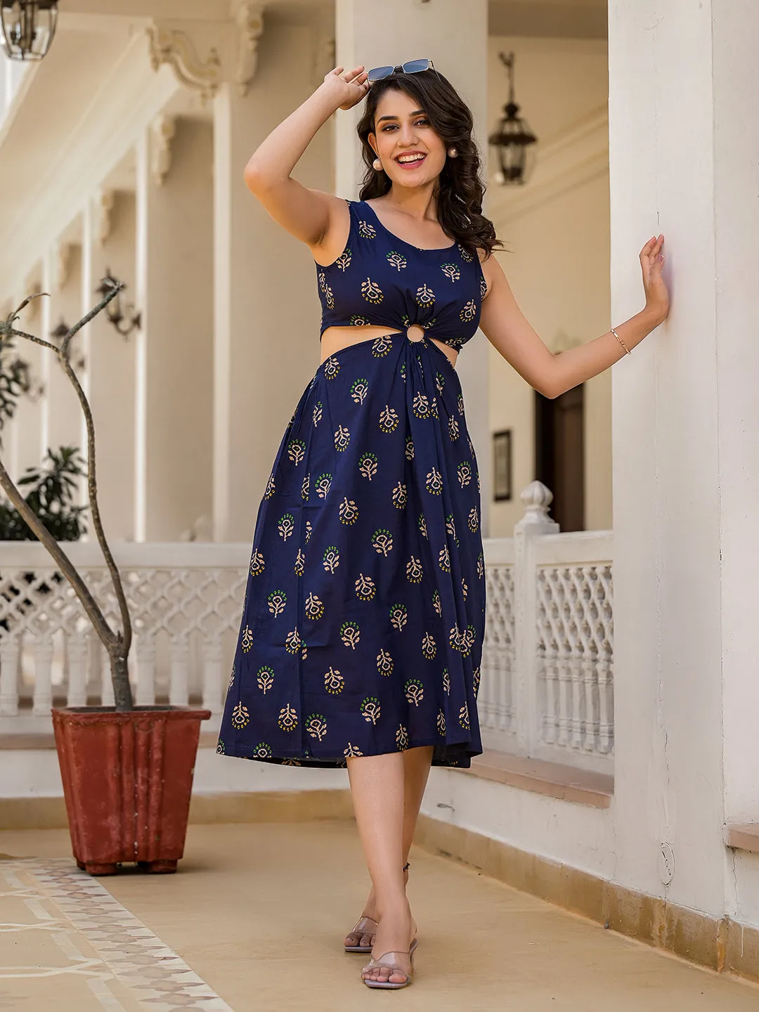 Indigo Cut-Out Midi Dress