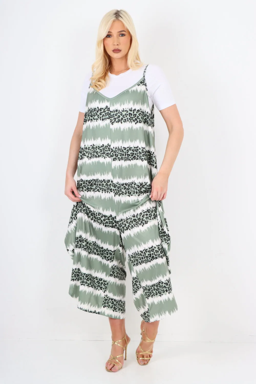 italian animal print deep v neck jumpsuit