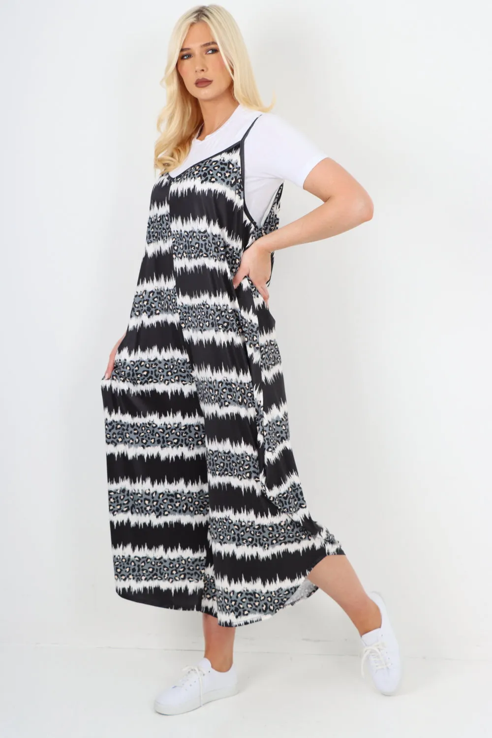 italian animal print deep v neck jumpsuit