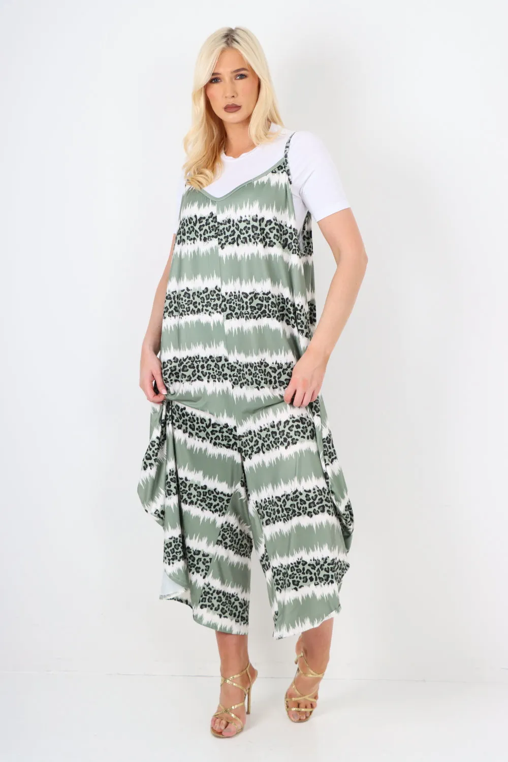 italian animal print deep v neck jumpsuit