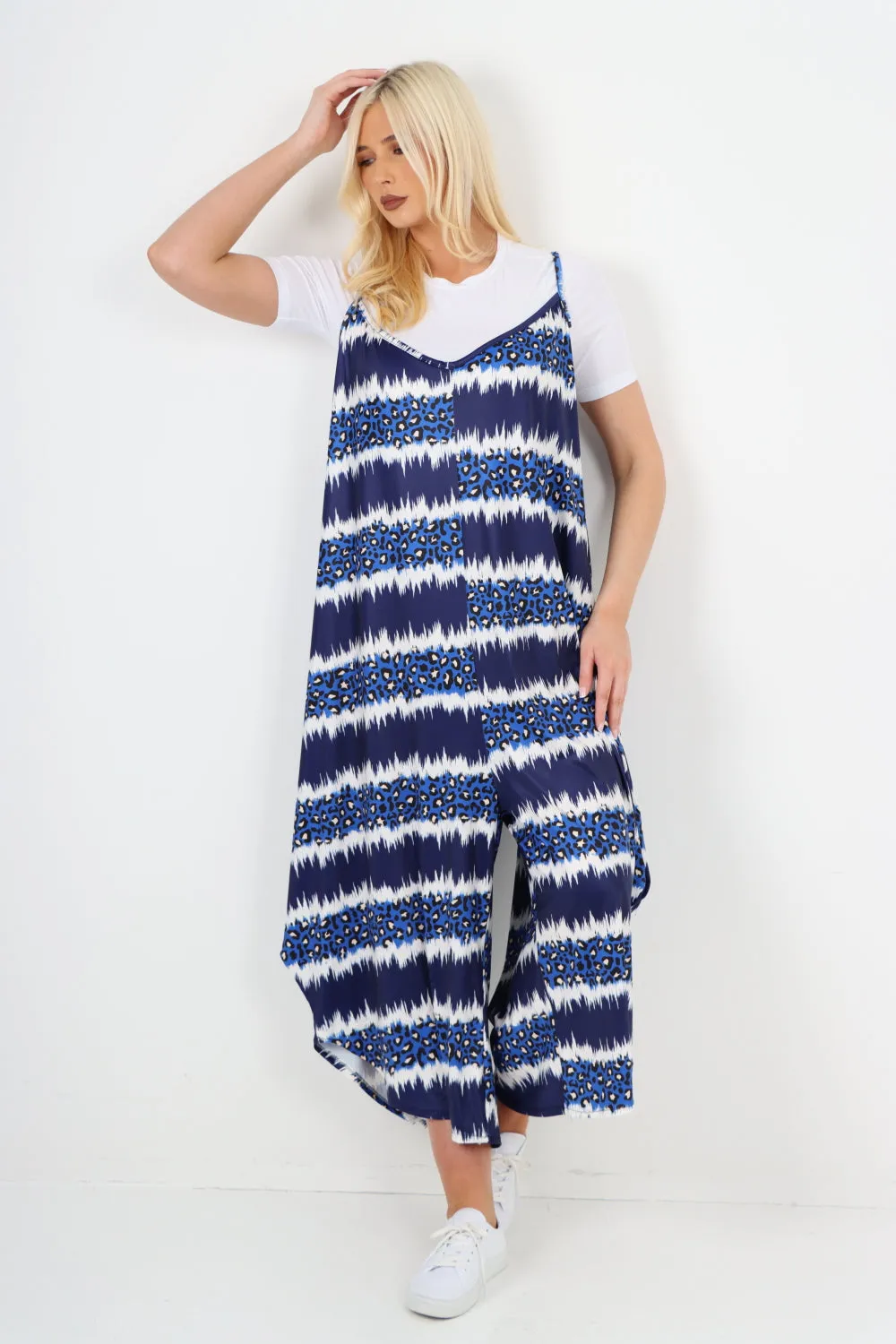 italian animal print deep v neck jumpsuit