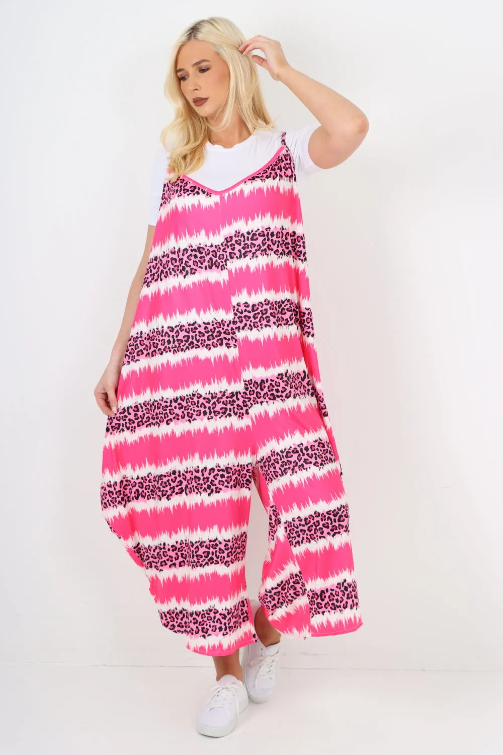italian animal print deep v neck jumpsuit