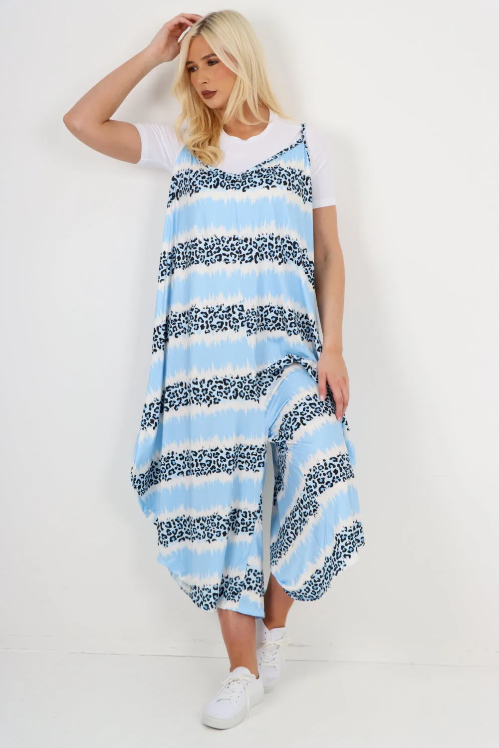 italian animal print deep v neck jumpsuit