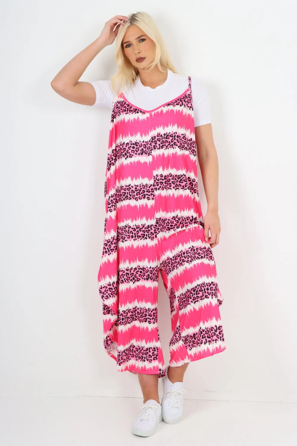 italian animal print deep v neck jumpsuit