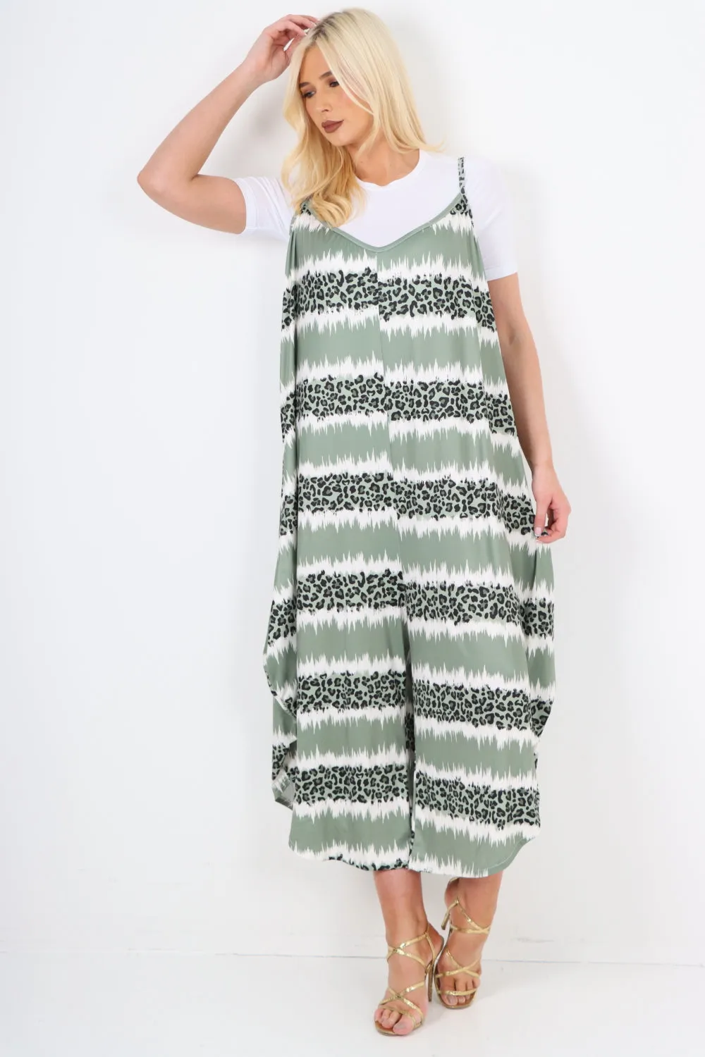 italian animal print deep v neck jumpsuit