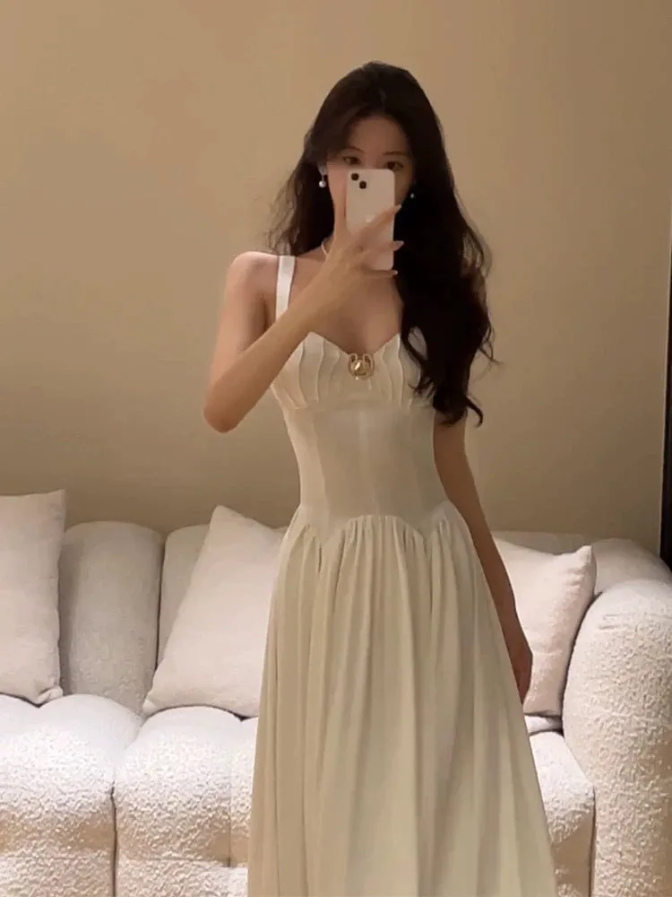 JazzHer Vintage A Line Straps White Backless Evening Dress Prom Dresses (PRE-ORDER)