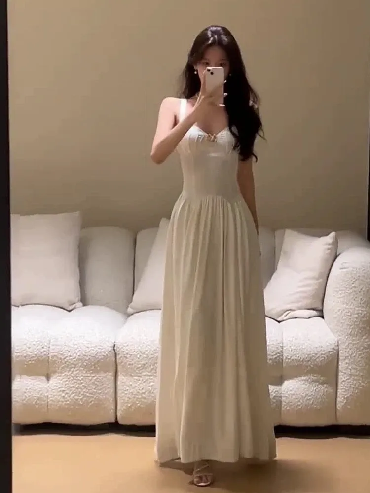 JazzHer Vintage A Line Straps White Backless Evening Dress Prom Dresses (PRE-ORDER)
