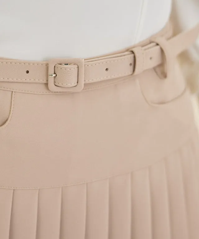 J.Jane Belt Pleated Skirt (Beige)