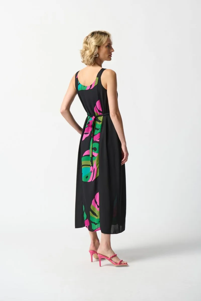 Joseph Ribkoff Black/Multi Tropical Print Sleeveless Front Slit Maxi Dress 242163