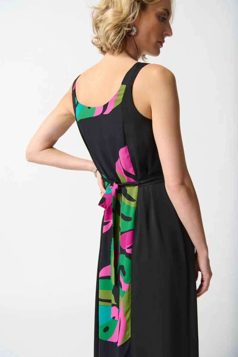 Joseph Ribkoff Black/Multi Tropical Print Sleeveless Front Slit Maxi Dress 242163