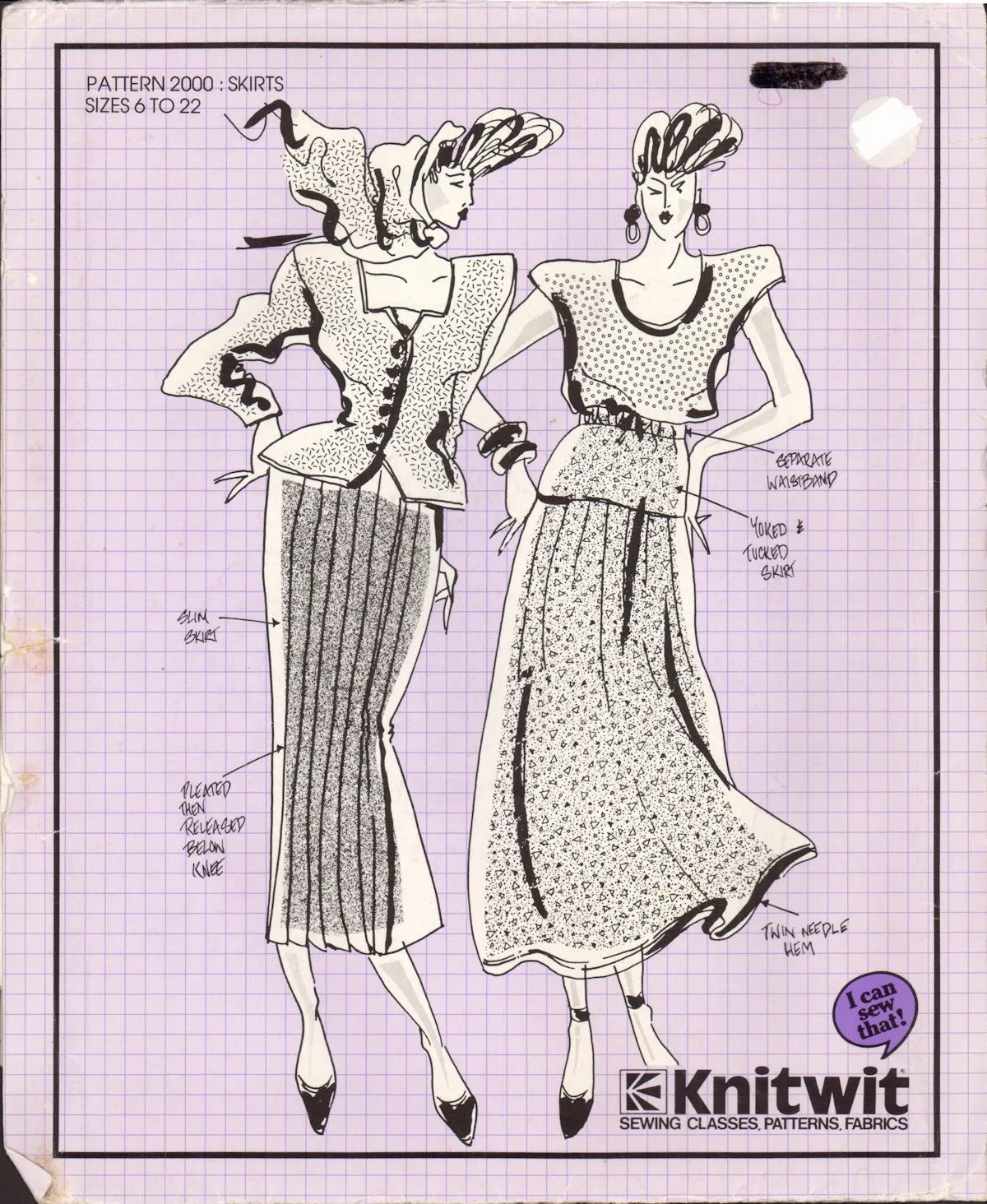 Knitwit 2000 Ladies' Pleated, Tucked or Gathered Skirts, Uncut, Factory Folded Sewing Pattern Multi Plus Size 6-22