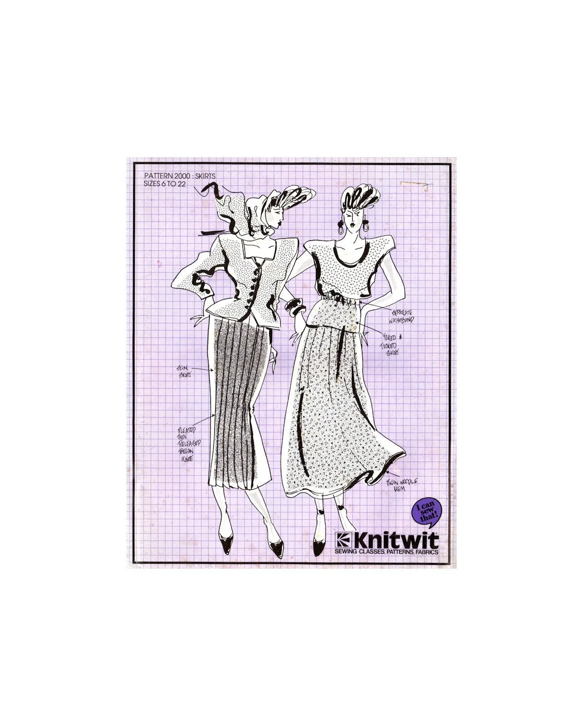 Knitwit 2000 Ladies' Pleated, Tucked or Gathered Skirts, Uncut, Factory Folded Sewing Pattern Multi Plus Size 6-22