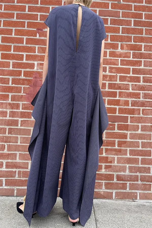 Knotted Stripe Jumpsuit in Navy