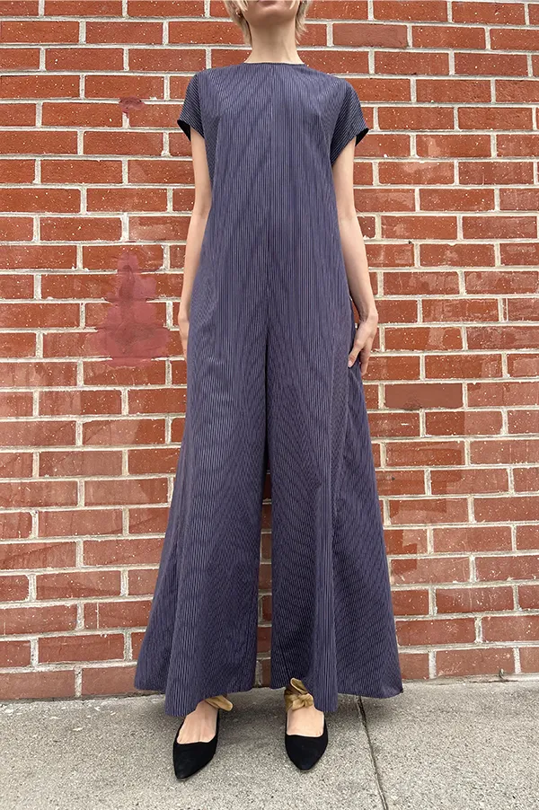 Knotted Stripe Jumpsuit in Navy