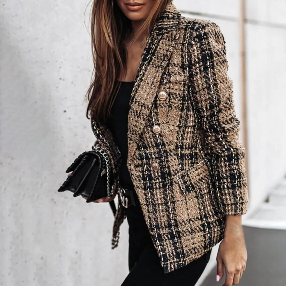 Lara - Checked fashion blazer with side pockets