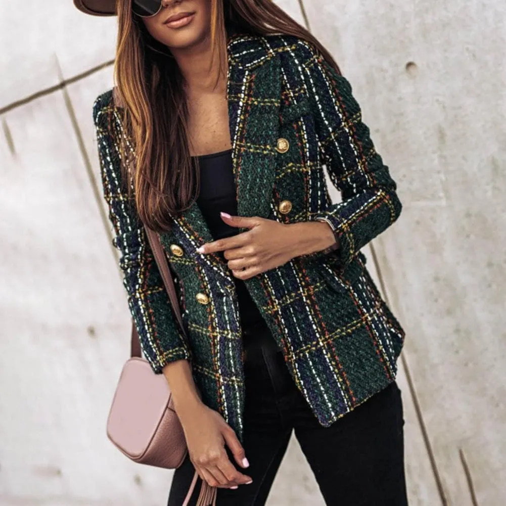 Lara - Checked fashion blazer with side pockets