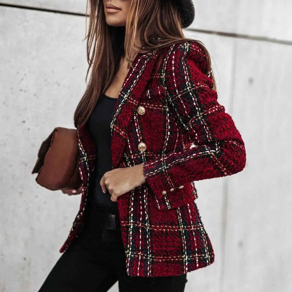 Lara - Checked fashion blazer with side pockets