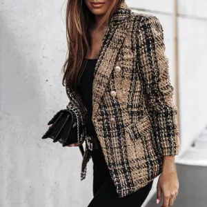 Lara - Checked fashion blazer with side pockets