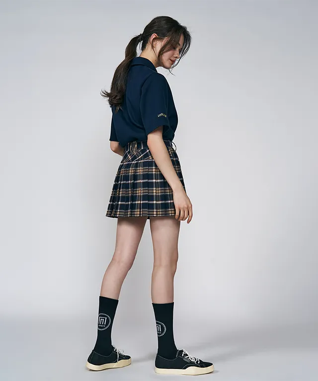 LENUCU Signature Tartan Check Skirt - Navy