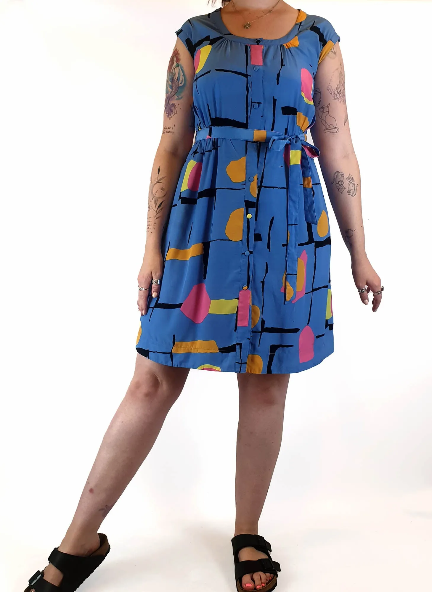 Leonard St blue print sleeveless dress size M